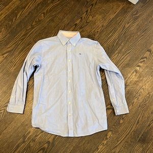 Vineyard Vines Whale Shirt. Boys Large. White/blue pinstripe